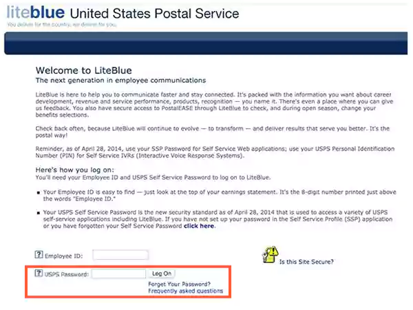 Field to enter USPS Password